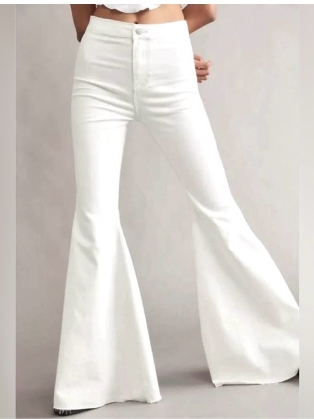 Free People White High-Rise Wide Leg Flare Jeans